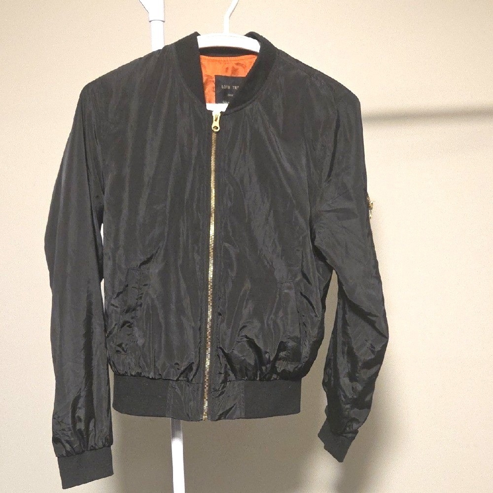 Love Tree Black Bomber Jacket Women's Small Lightweight Zip Up Casual Trendy